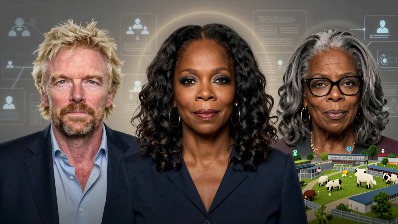Portraits of Richard Branson, Whoopi Goldberg, and Temple Grandin with symbolic overlays showing their unique cognitive strengths.