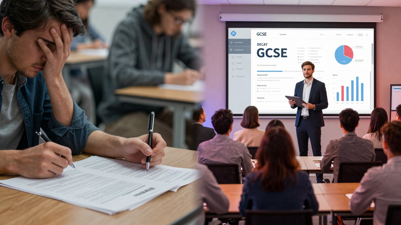 Comparison of a student taking an exam and the same person as a successful professional.