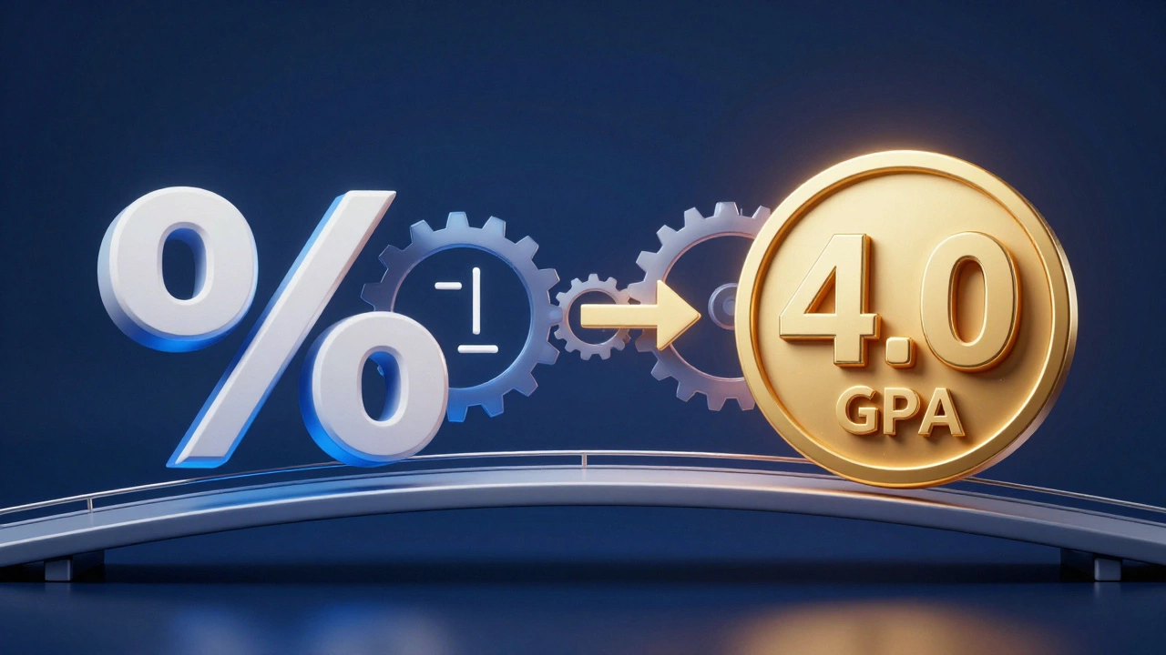 Conceptual art showing the conversion between a 95 percent grade and a 4.0 GPA