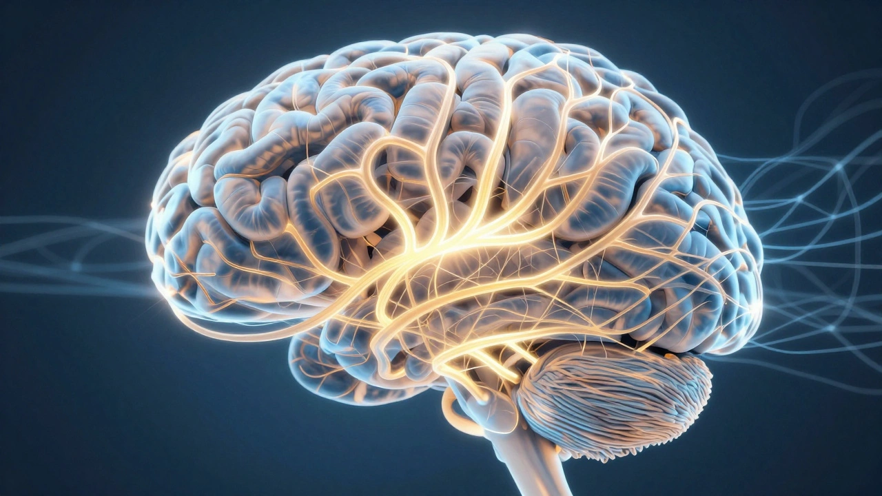 Illustration of brain neural pathways showing old habits vs new learning