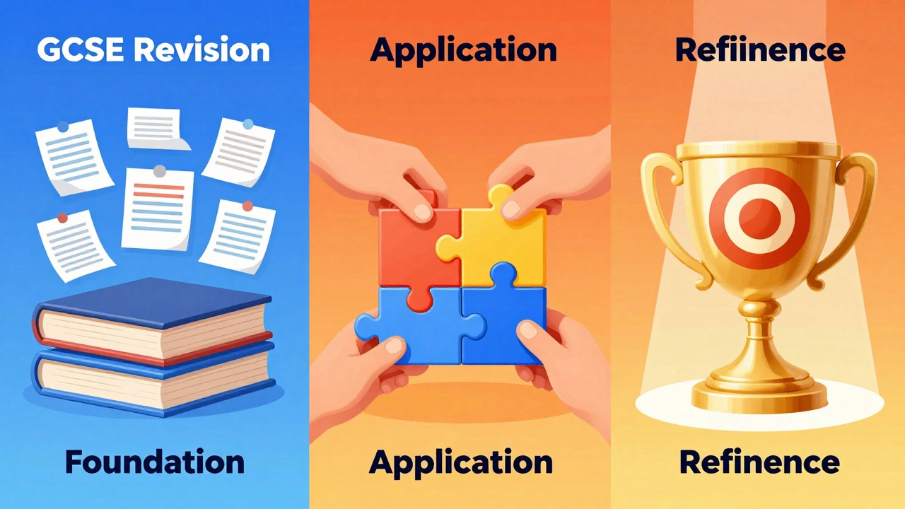 Illustration of three revision phases: foundation, application, refinement