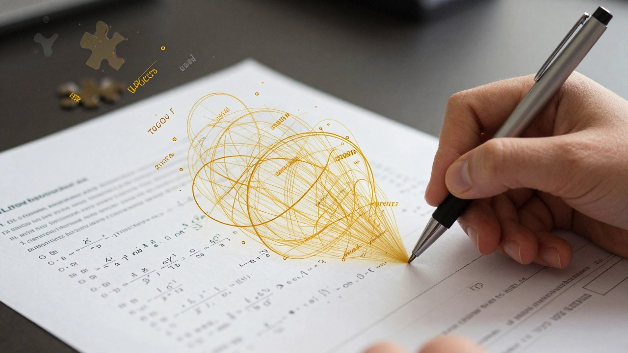 Abstract art showing deep knowledge webs forming from a UK exam paper