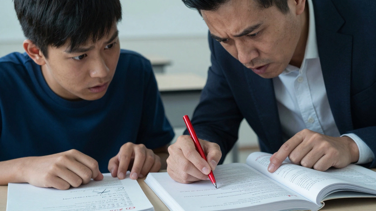 Anxious student facing strict tutor judgment