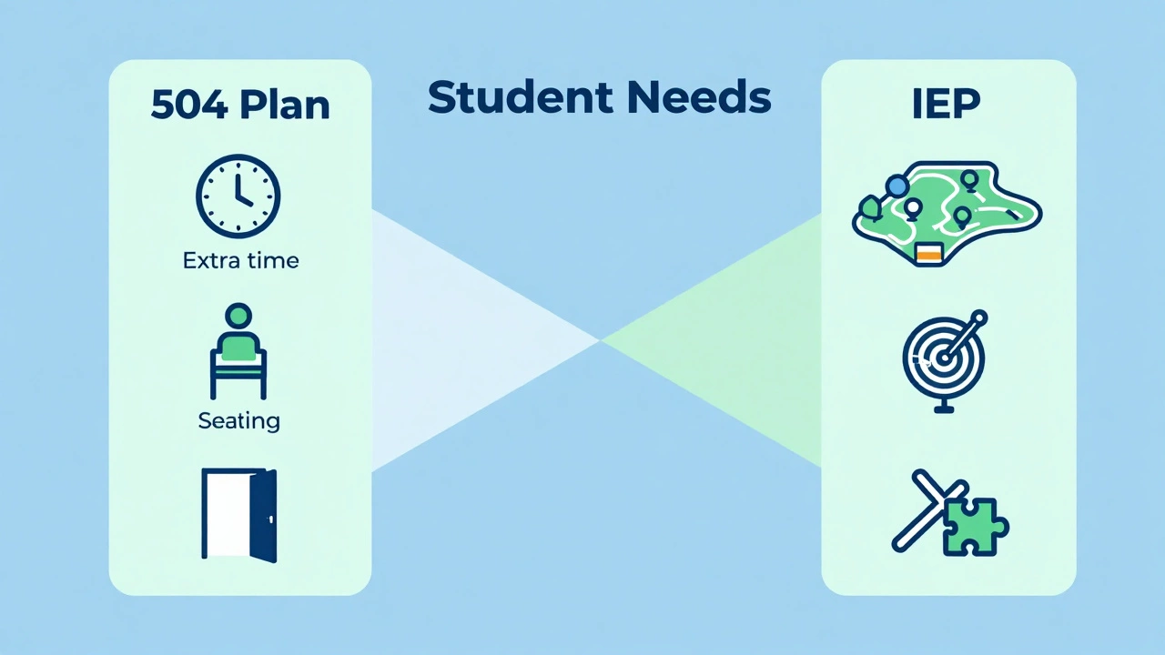 Illustration comparing the different paths of 504 Plans and IEPs for students.