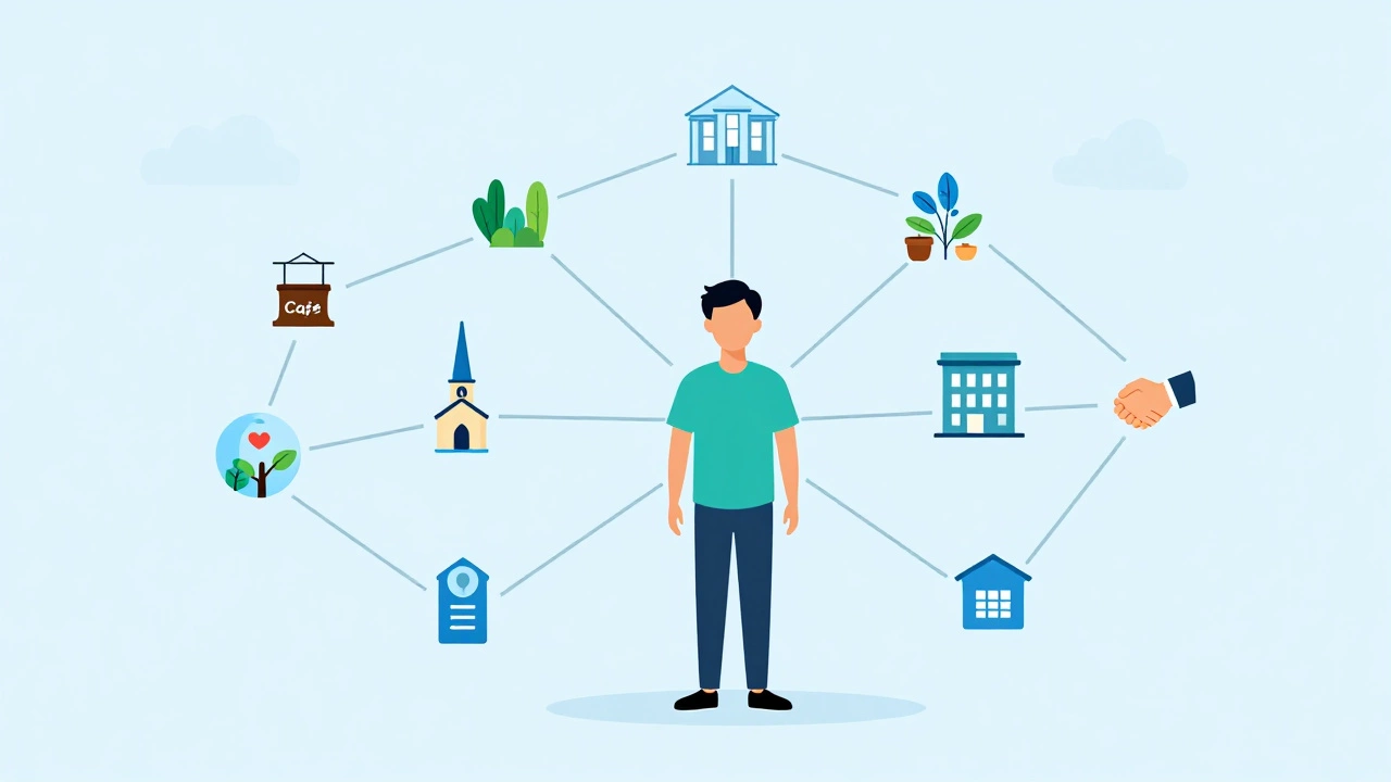 Illustration of student connected to local community funding sources