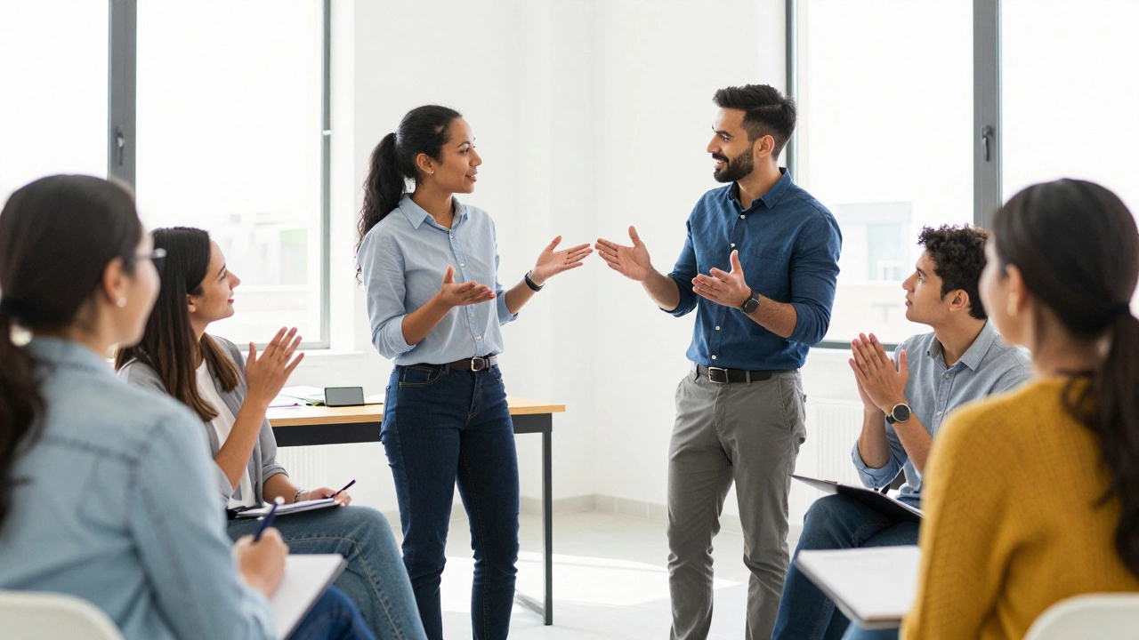 Professionals practicing skills through role-play