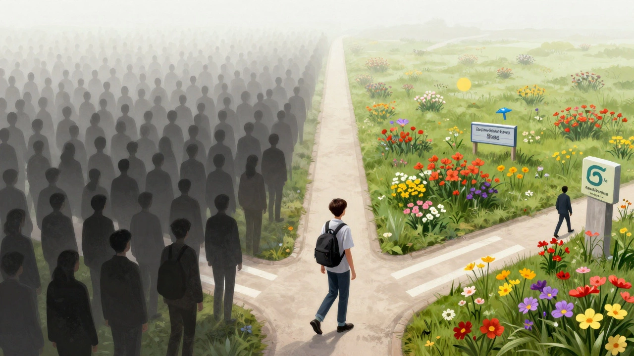 Student choosing a clear niche path over a crowded generic route