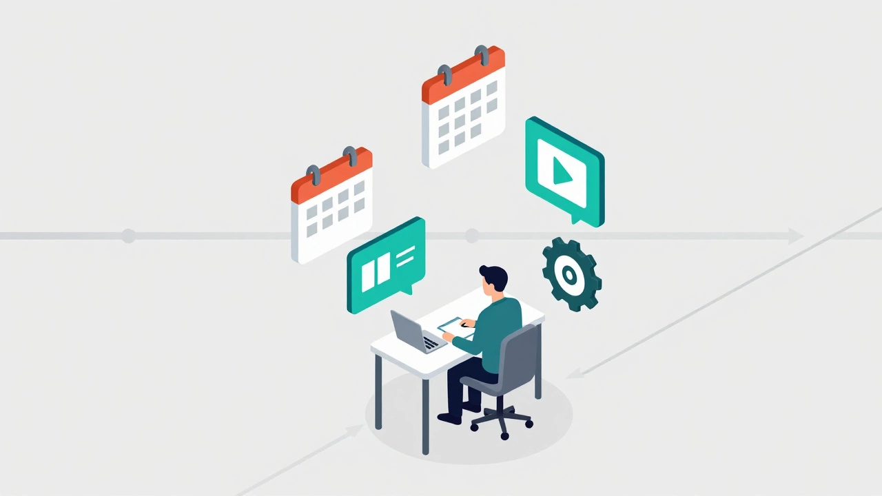 Abstract illustration of online student balancing various study tasks and time