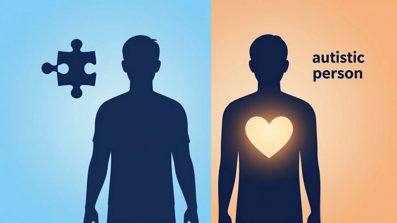 Conceptual art comparing person-first vs identity-first disability language views