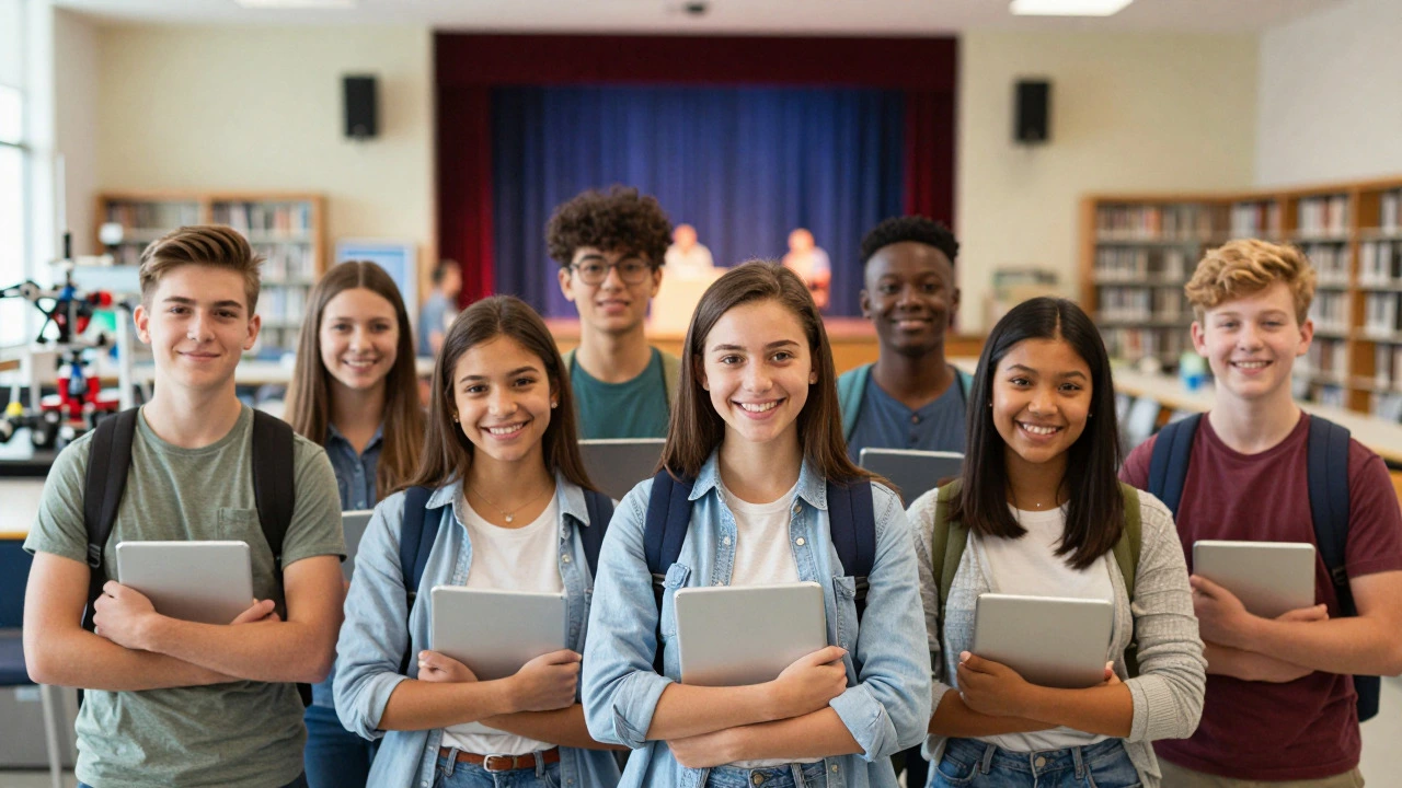 Diverse students with tech equipment representing educational choices