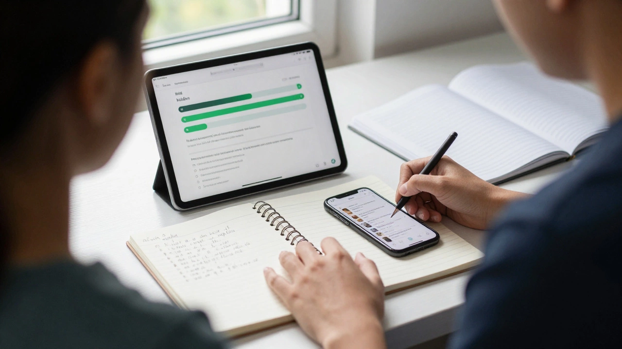Organized home office desk with digital tools for self-paced online learning