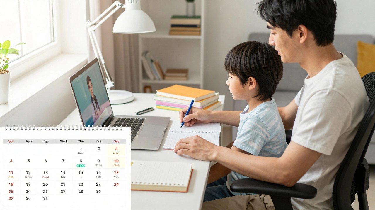 Parent and child setting up a dedicated, ergonomic home study space