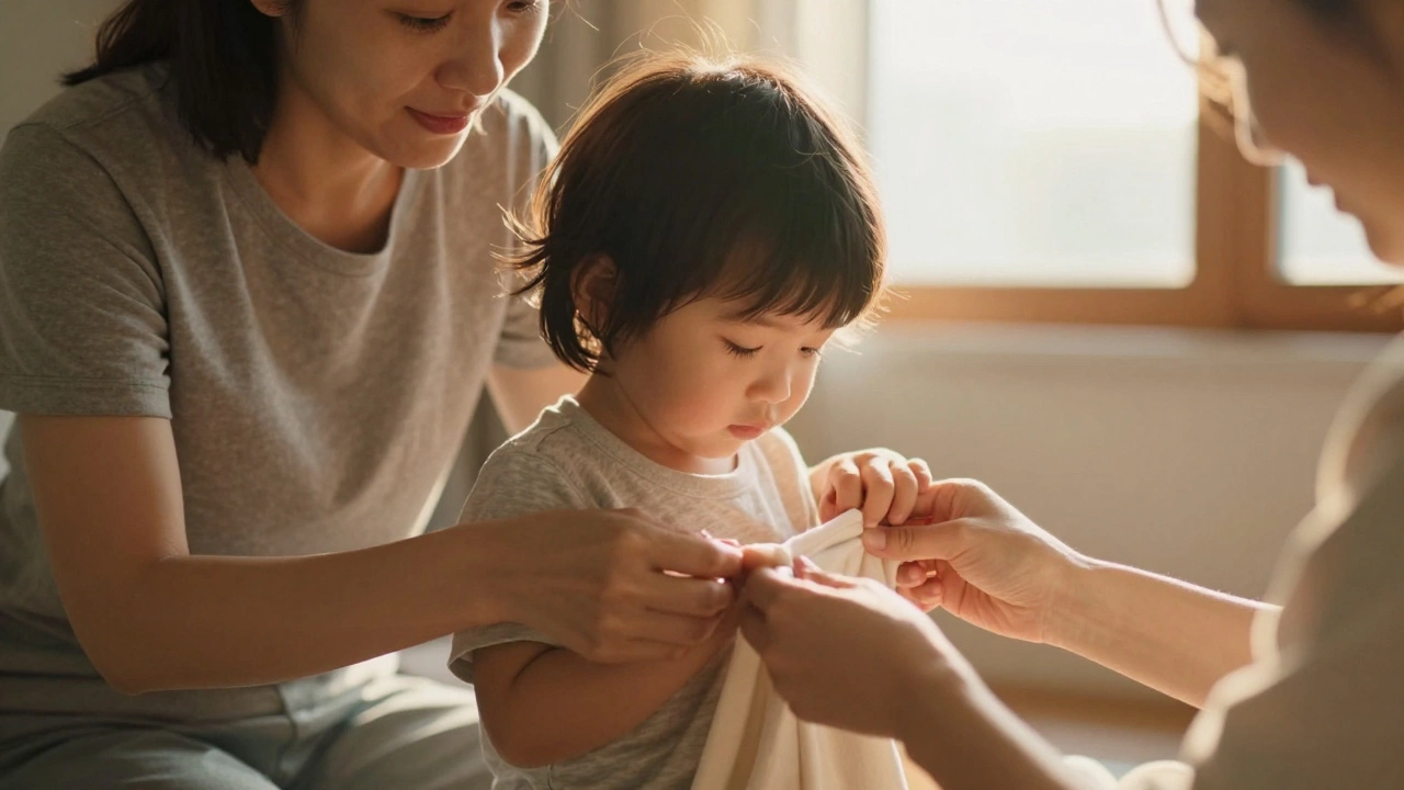 Parent and child sharing a quiet, loving moment in sunlight