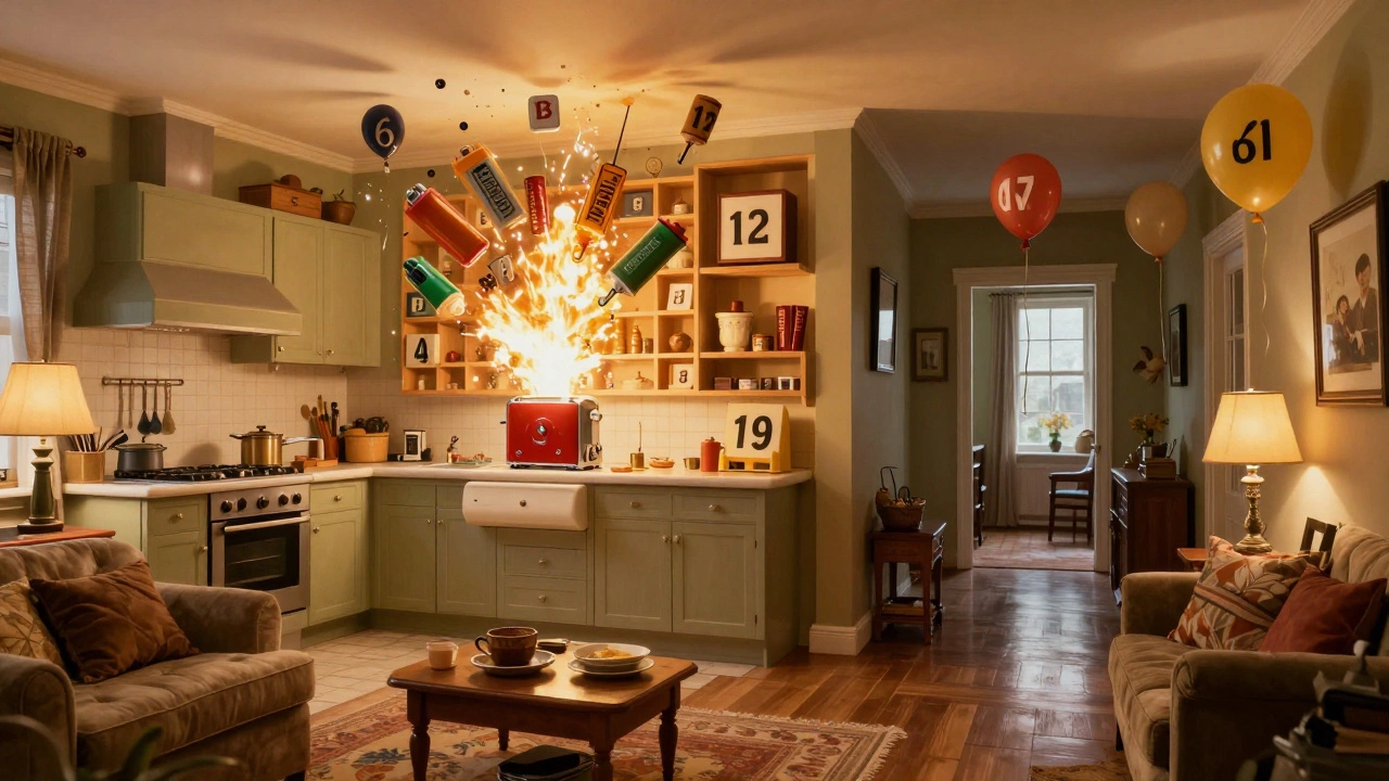 Surreal living room with bizarre objects illustrating memory palace