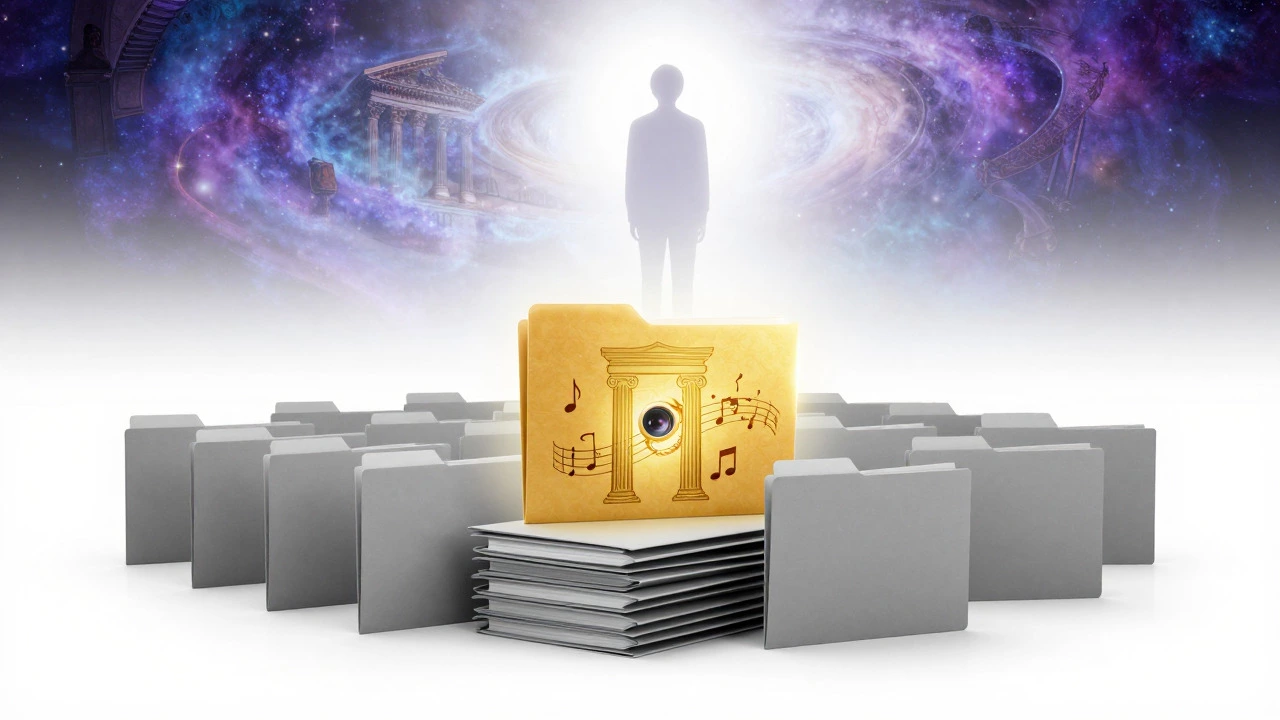 A glowing unique application folder rises above a stack of identical grey documents