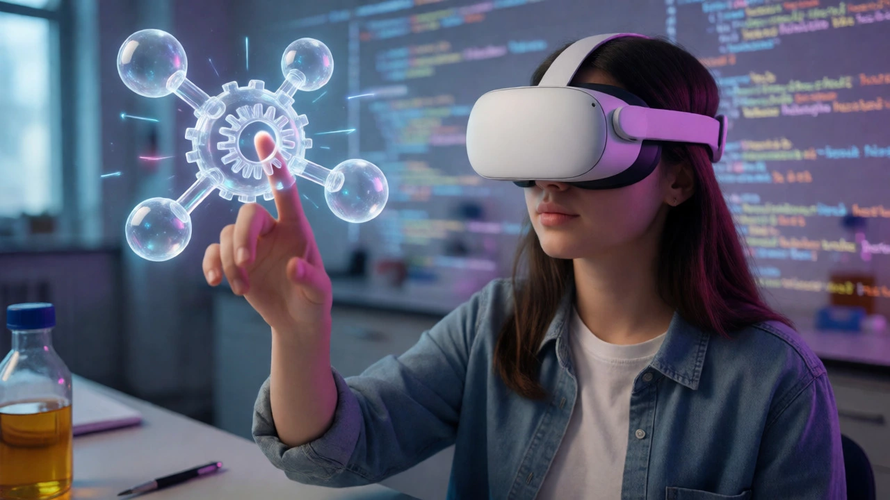 Student using VR headset for virtual lab simulation