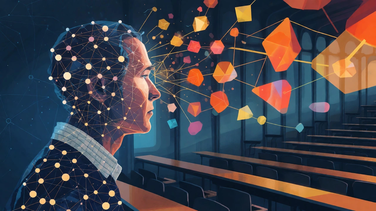 Abstract visualization of adult learning connecting new info to prior experience.