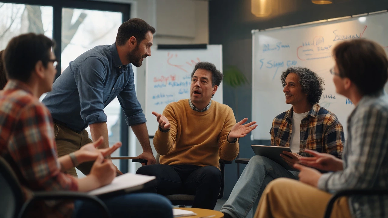 Instructor facilitating a small group discussion in a supportive learning environment.