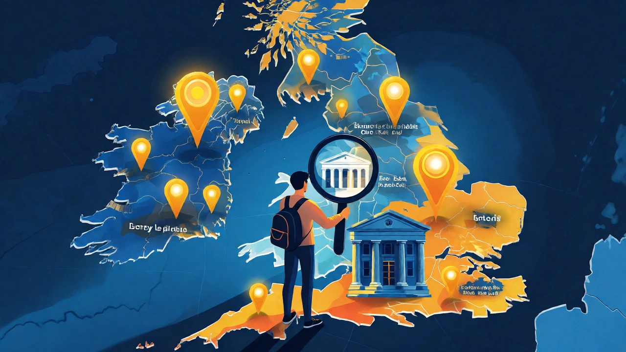 Map of the UK highlighting local scholarship opportunities discovered by a student.