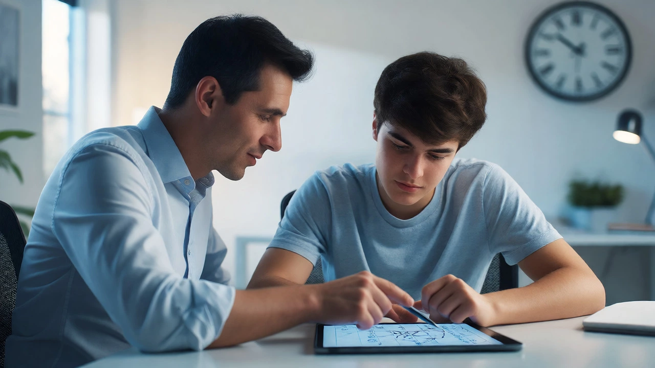 Tutor guiding student through math problem calmly