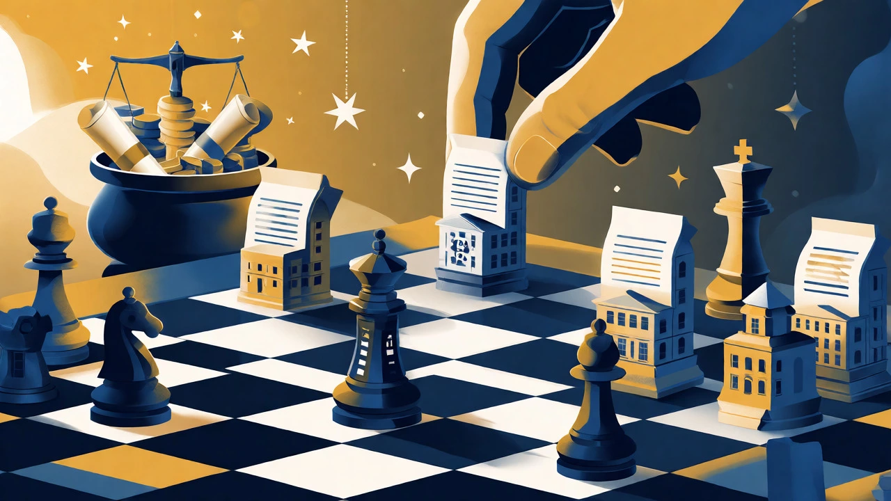 Conceptual image of a chessboard with university-themed pieces moving toward a prize pot.